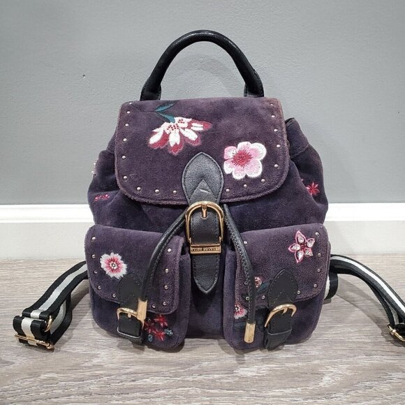 Juicy Couture Original Black Label Mini Velour Backpack Floral Embroidered - Picture 1 of 16